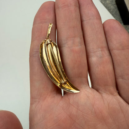 Vintage Leaf Pendant and Brooch 14K Yellow Solid Gold