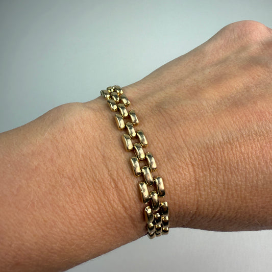 7" Panther Link 10K Yellow Gold Statement Bracelet 7.5mm 6.79g