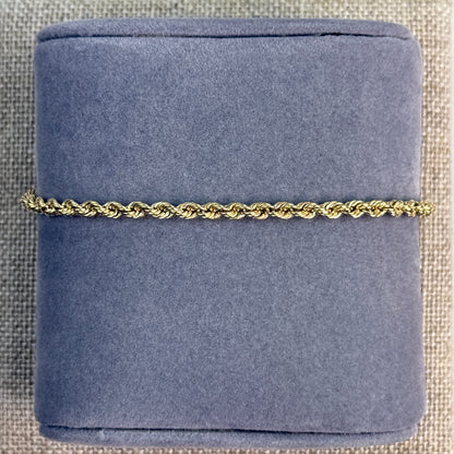 8" Rope Bracelet 10K Yellow Gold 3mm 1.94g