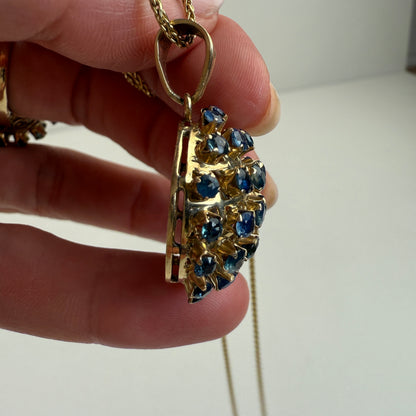 Vintage Solid 14K Yellow Gold Mid-century Dome Sapphire Pendant, 6.46 g