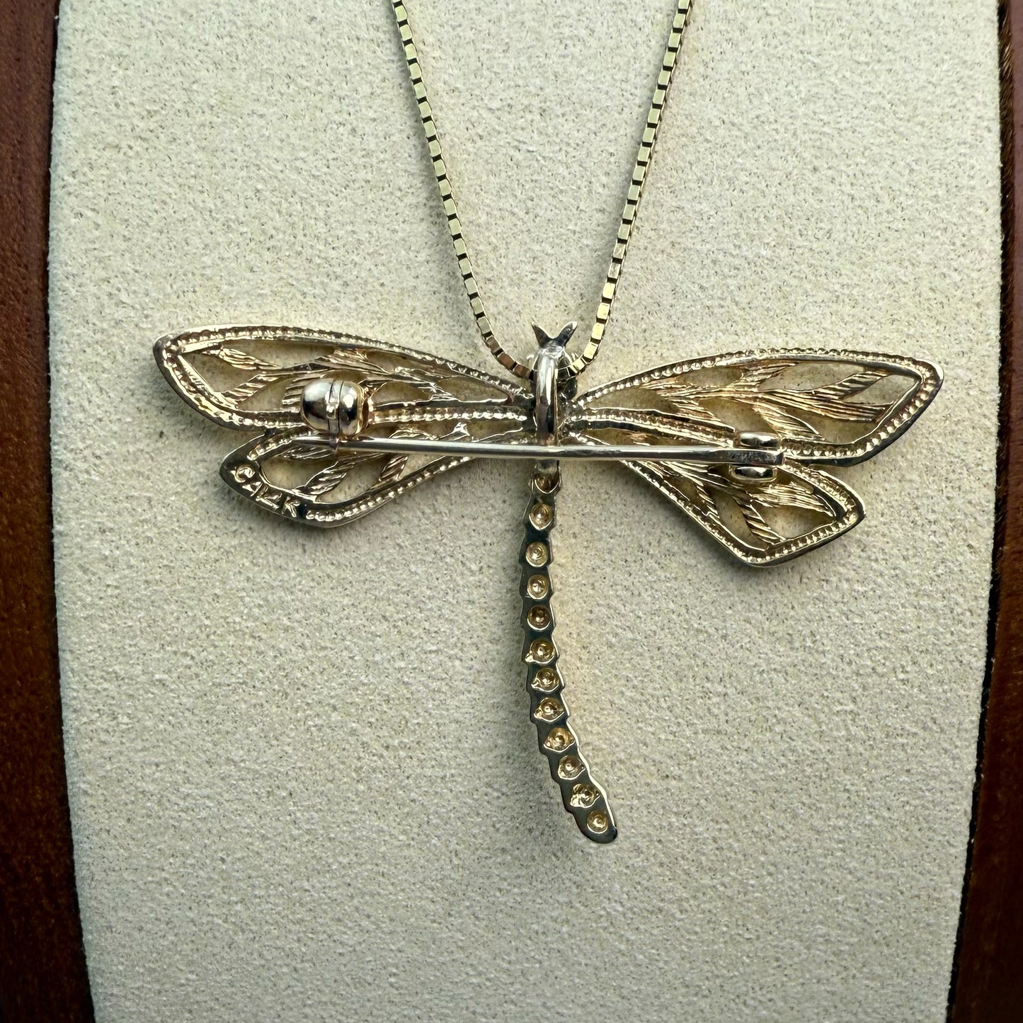 Intricate Dragonfly Pendant and Brooch 14K Yellow Solid Gold, 3.26g