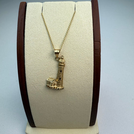 Estate 3D 14K Yellow Gold Lighthouse Pendant, 2.08g