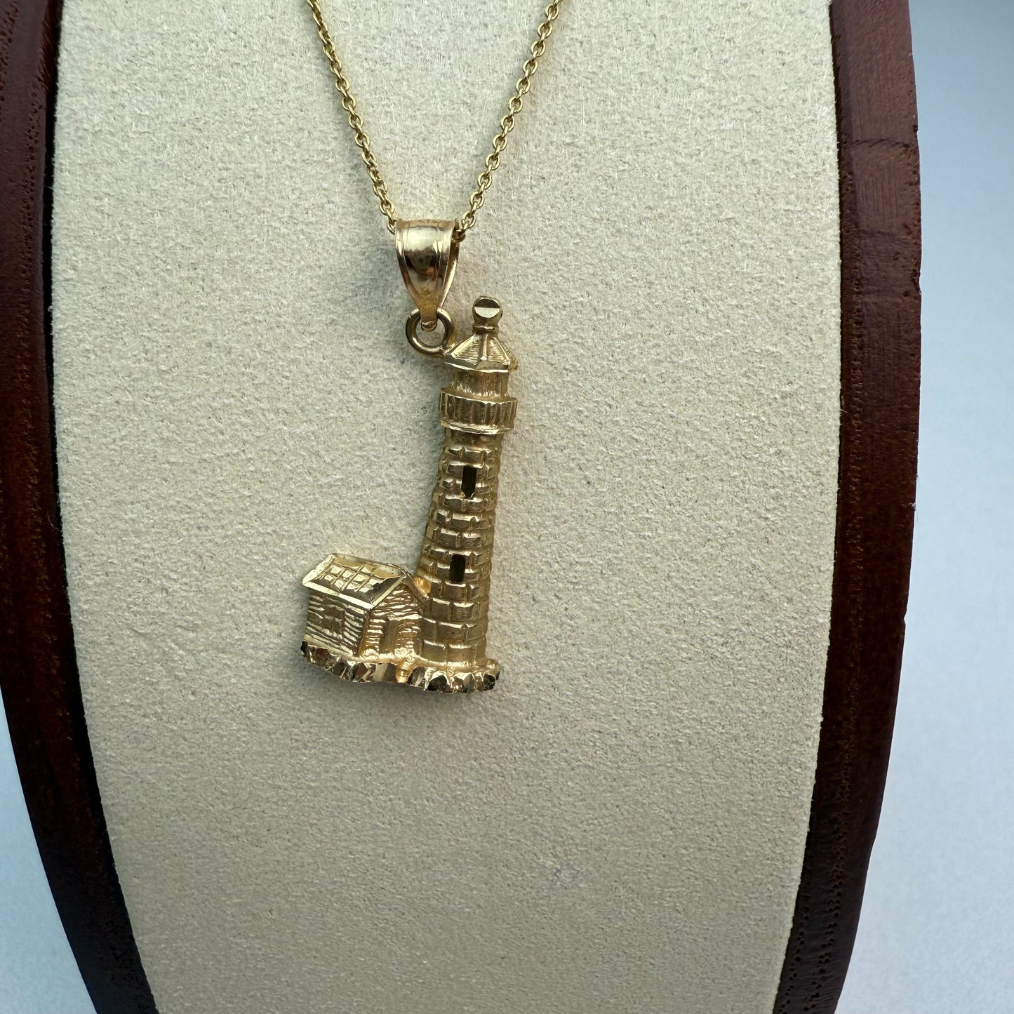Estate 3D 14K Yellow Gold Lighthouse Pendant, 2.08g