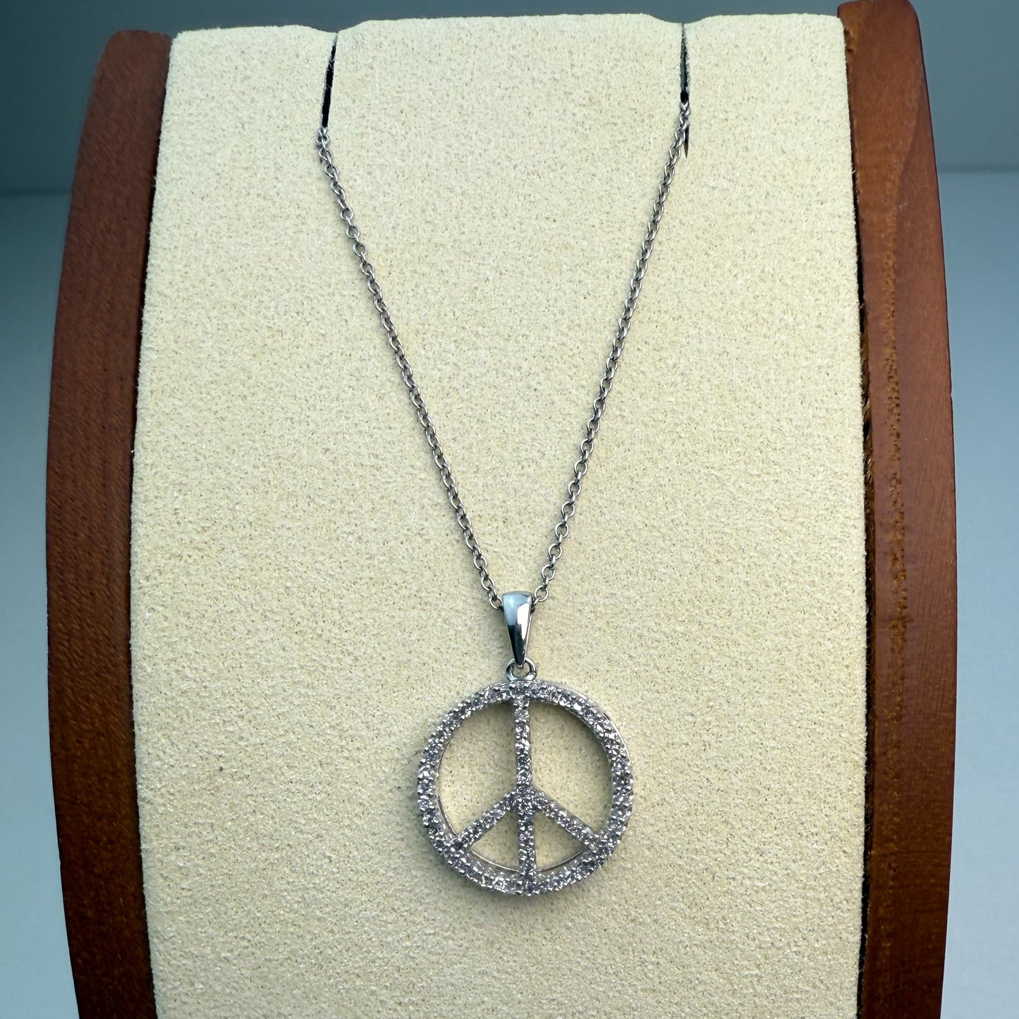 Estate 10K Diamond and White Gold Peace Sign Pendant, 1.42g