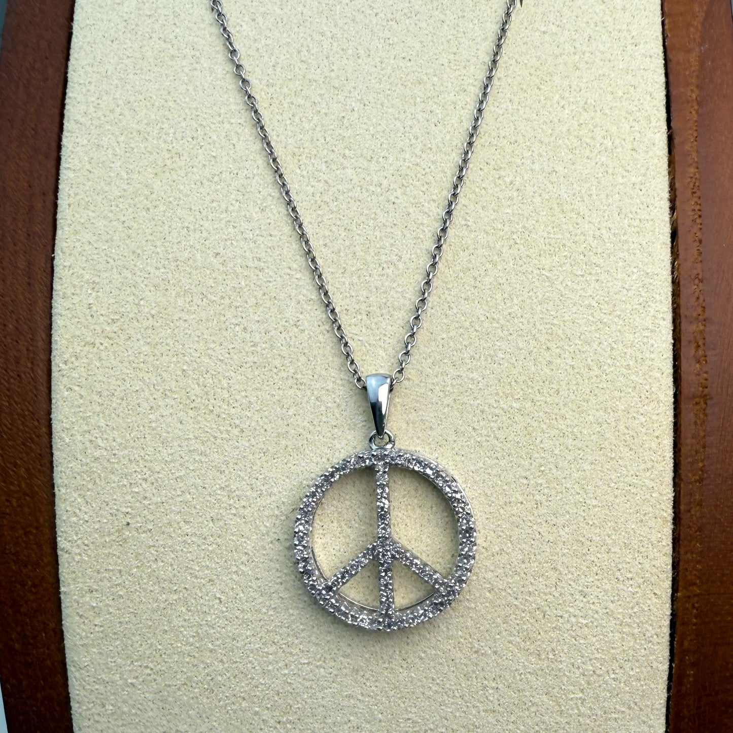 Estate 10K Diamond and White Gold Peace Sign Pendant, 1.42g