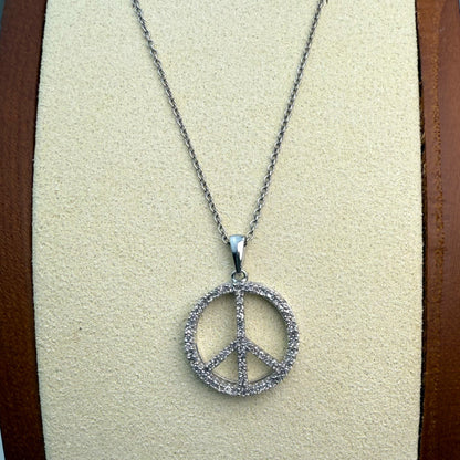 Estate 10K Diamond and White Gold Peace Sign Pendant, 1.42g