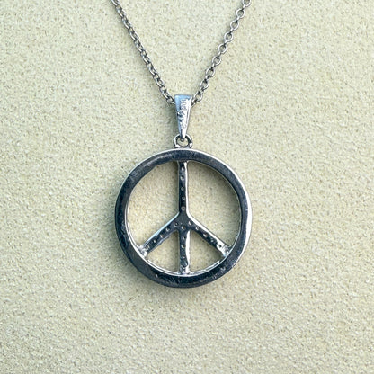 Estate 10K Diamond and White Gold Peace Sign Pendant, 1.42g
