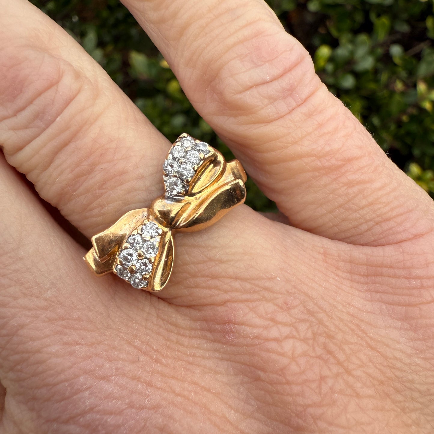 Vintage Inspired Bow Ring 14K .25 Natural Diamonds (size 6)