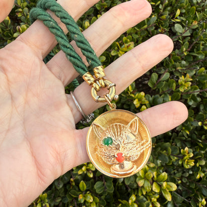 17.5" Vintage Green Silk Cord with 13mm 14K Gold Bolt Clasp