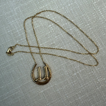 14K yellow Gold Horseshoe and Riding Boots Pendant 18" 4.94g