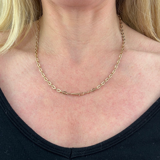 18" Vintage 14K Elongated Cable Chain 3.12mm 11.07 Grams, Mini Dog Clip Clasp