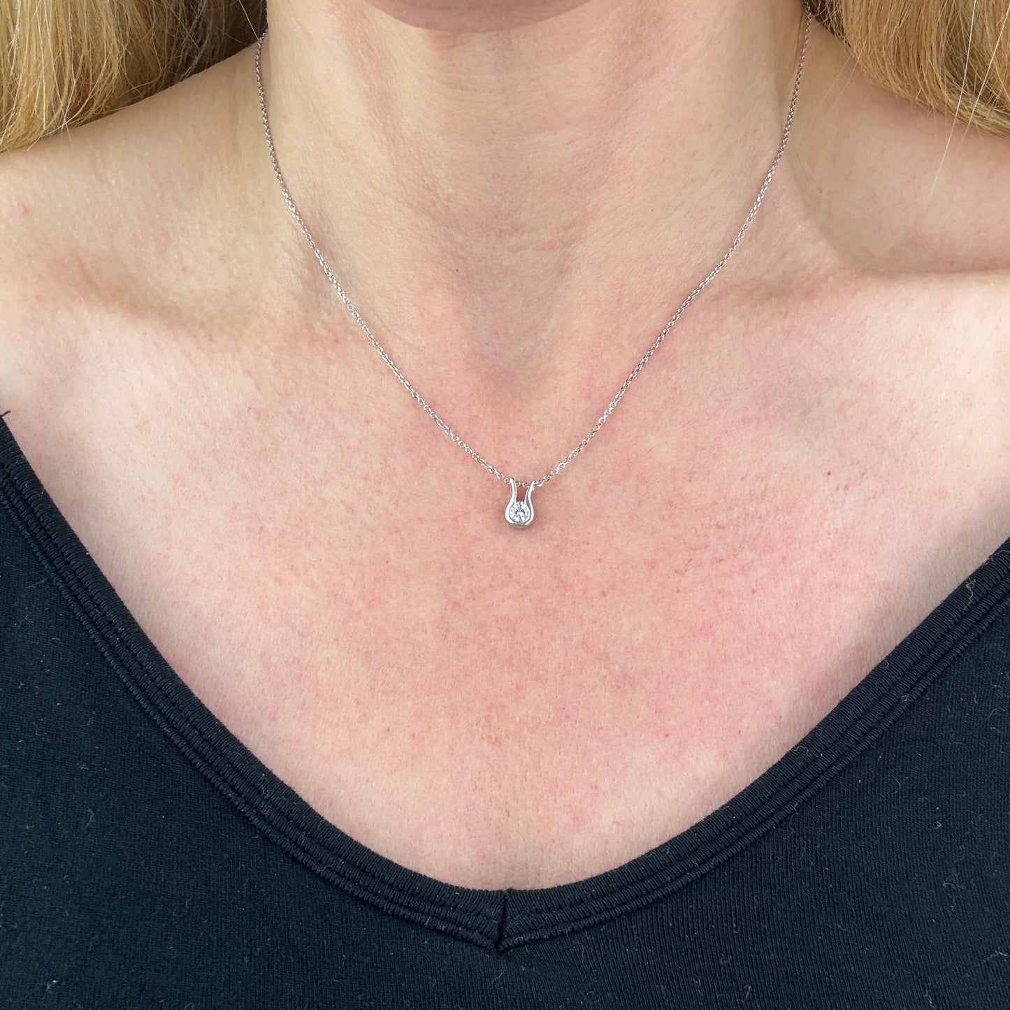 14K Vintage White Gold Semi-Bezel Set Diamond Pendant