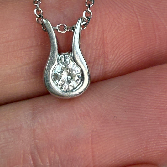 14K Vintage White Gold Semi-Bezel Set Diamond Pendant