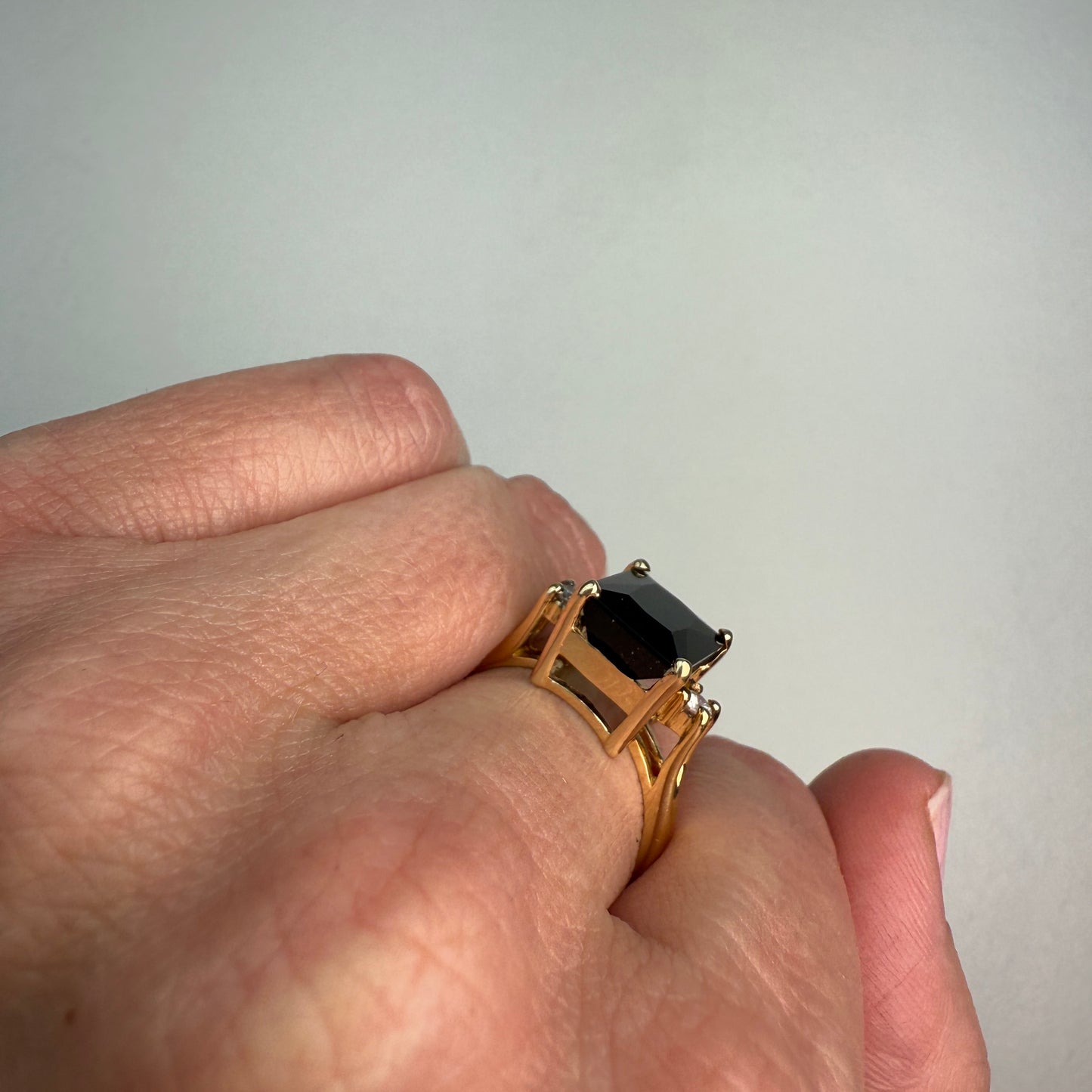 14K Natural Green Tourmaline (10.86 x 8.78) with diamonds Yellow Gold Statement Ring Size 8.25