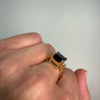 14K Natural Green Tourmaline (10.86 x 8.78) with diamonds Yellow Gold Statement Ring Size 8.25