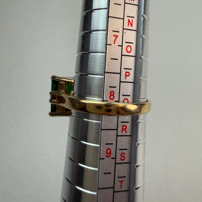 14K Natural Green Tourmaline (10.86 x 8.78) with diamonds Yellow Gold Statement Ring Size 8.25