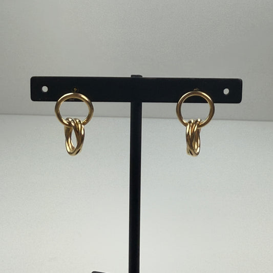 14K Interlocking Hoop Dangle Earrings 3.34g .84" Drop