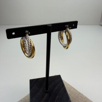 Italian Intertwined Cable Rope Hoops — 14K White & Yellow Gold, 8mm Diameter, 5.6mm Wide, 3g