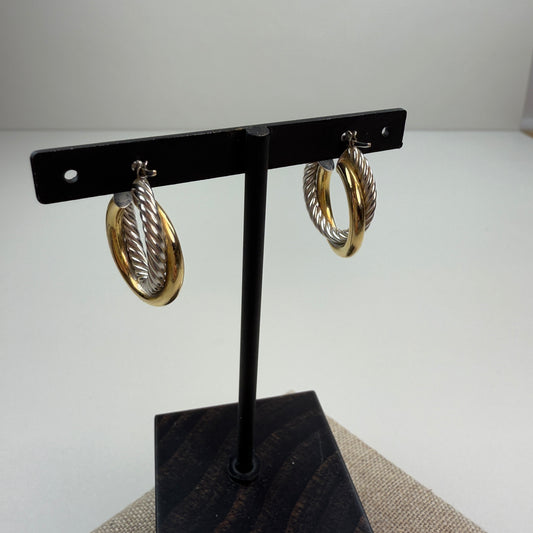 Italian Intertwined Cable Rope Hoops — 14K White & Yellow Gold, 8mm Diameter, 5.6mm Wide, 3g