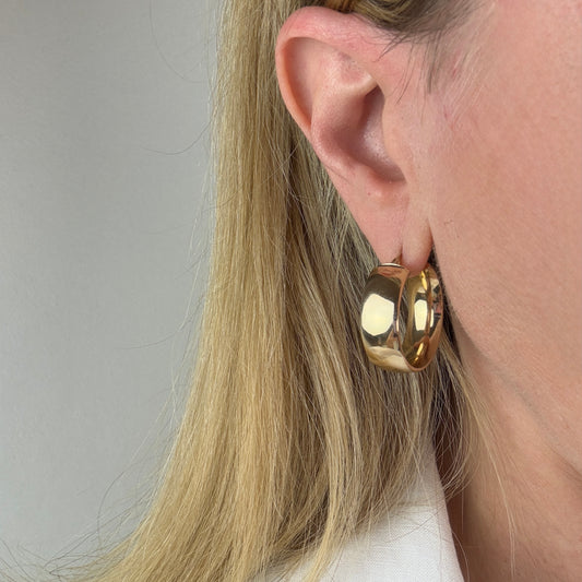 Italian High Polish Wide Hoops 10K 1" Diameter 8.8mm Wide 4.9g Yellow Gold