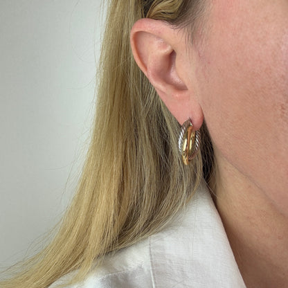 Italian Intertwined Cable Rope Hoops — 14K White & Yellow Gold, 8mm Diameter, 5.6mm Wide, 3g