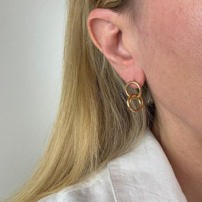 14K Interlocking Hoop Dangle Earrings 3.34g .84" Drop