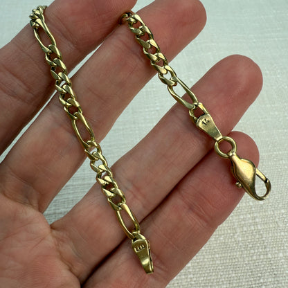 6.25" Figaro 14K Yellow Gold Bracelet 4.3mm 8.32g