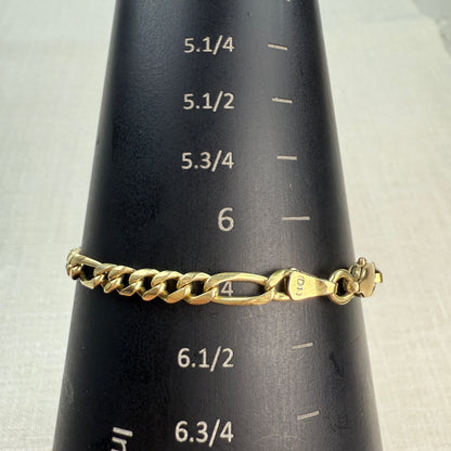 6.25" Figaro 14K Yellow Gold Bracelet 4.3mm 8.32g