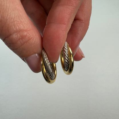 Italian Intertwined Cable Rope Hoops — 14K White & Yellow Gold, 8mm Diameter, 5.6mm Wide, 3g