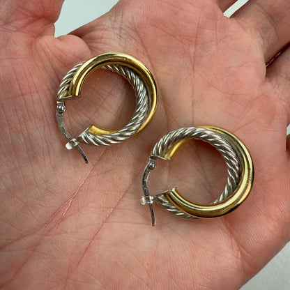 Italian Intertwined Cable Rope Hoops — 14K White & Yellow Gold, 8mm Diameter, 5.6mm Wide, 3g