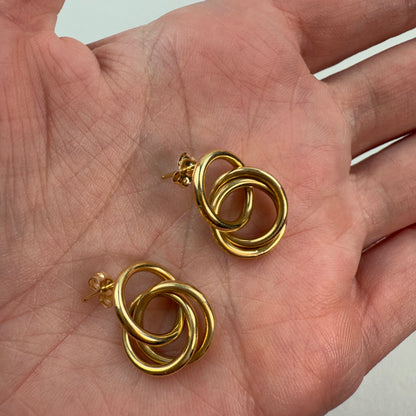 14K Interlocking Hoop Dangle Earrings 3.34g .84" Drop