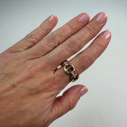 14K Bold and Classic Horse Bit with diamond accents Yellow Gold Band 10.11mm, Size 9 - CAN’T BE RESIZED