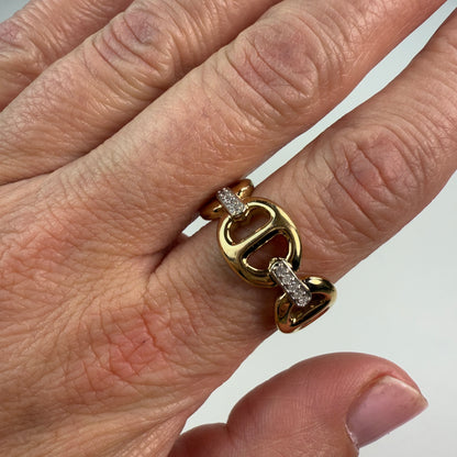 14K Bold and Classic Horse Bit with diamond accents Yellow Gold Band 10.11mm, Size 9 - CAN’T BE RESIZED