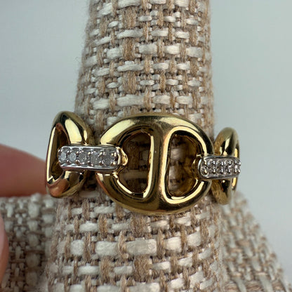 14K Bold and Classic Horse Bit with diamond accents Yellow Gold Band 10.11mm, Size 9 - CAN’T BE RESIZED