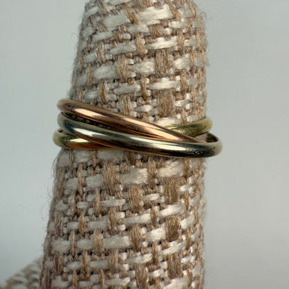 14K Italian Classic Triple Rolling Ring Yellow, White, and Rose Gold Size 4