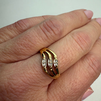 14K Vintage Wave Diamond and Yellow Gold Band 8.50mm, Size 6.25