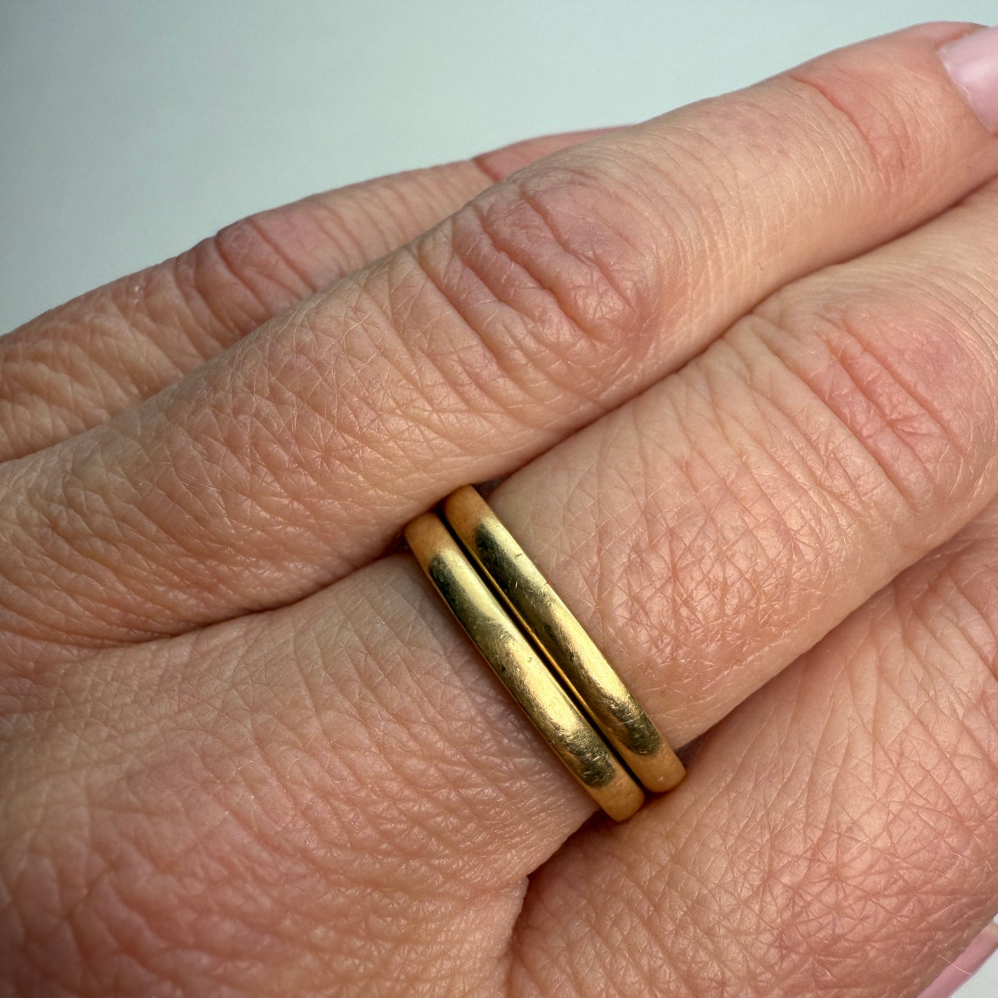 14K Vintage Set of Two Yellow Gold Bands 4.64mm (combined width), Size 6.75