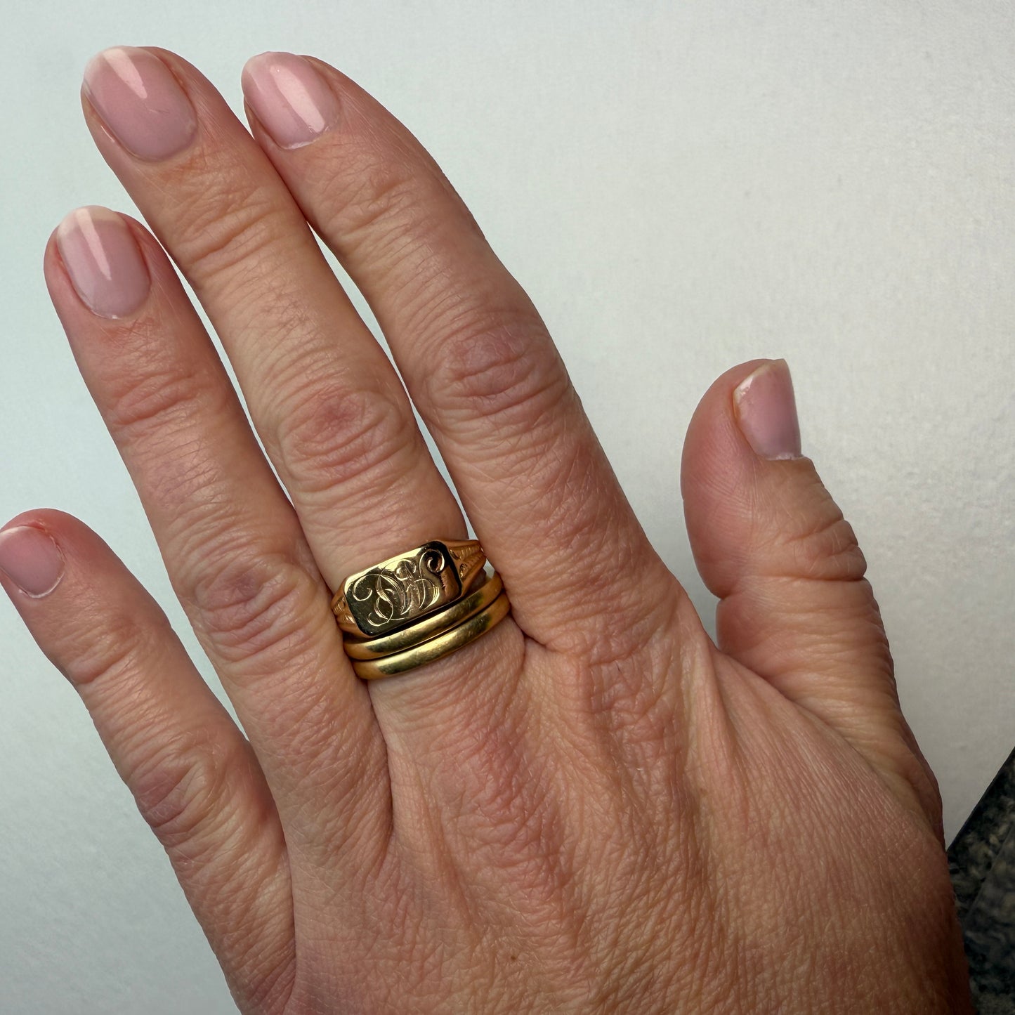 14K Vintage Set of Two Yellow Gold Bands 4.64mm (combined width), Size 6.75