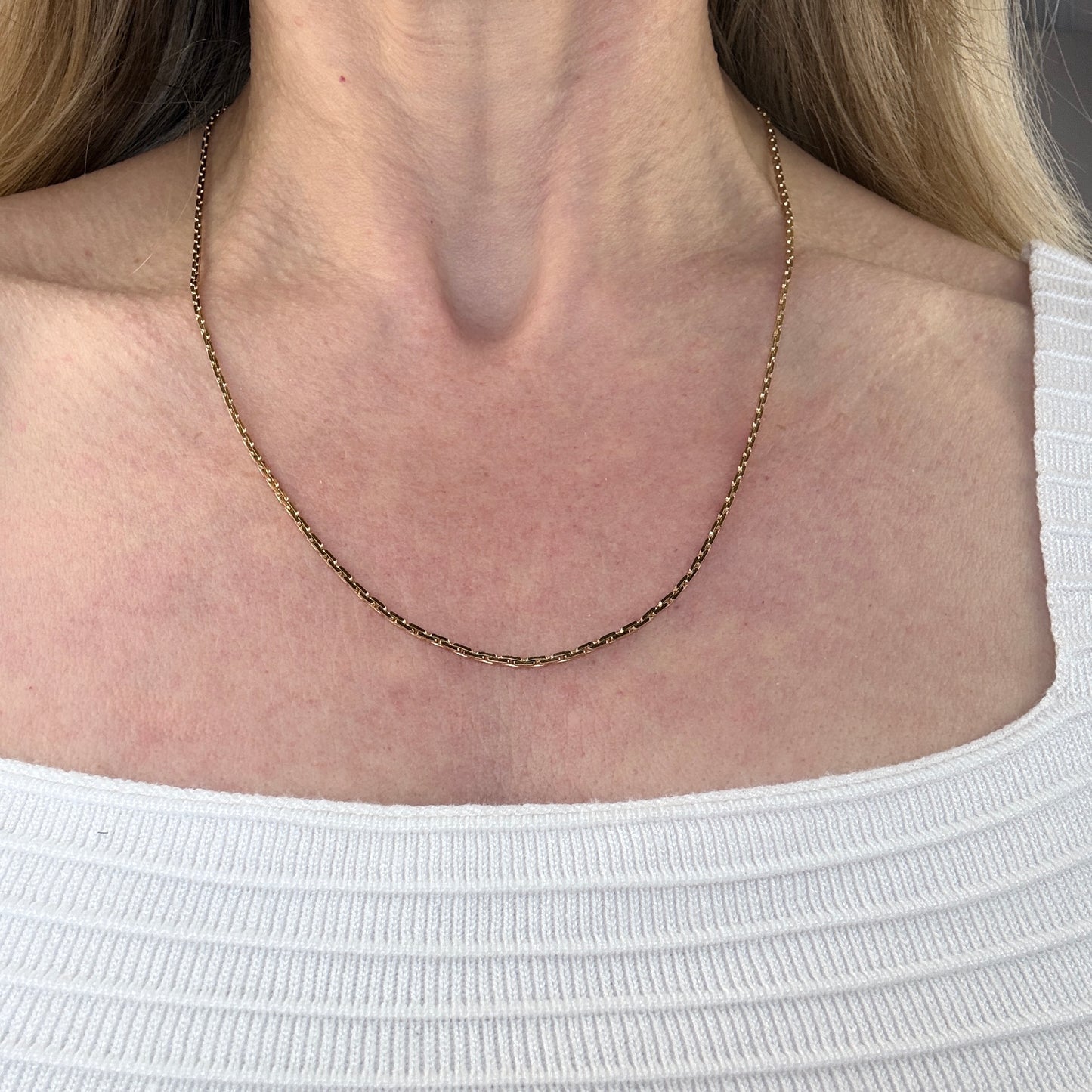 20" Solid 14K Yellow Gold Rectangular Box Chain, 7.44 g