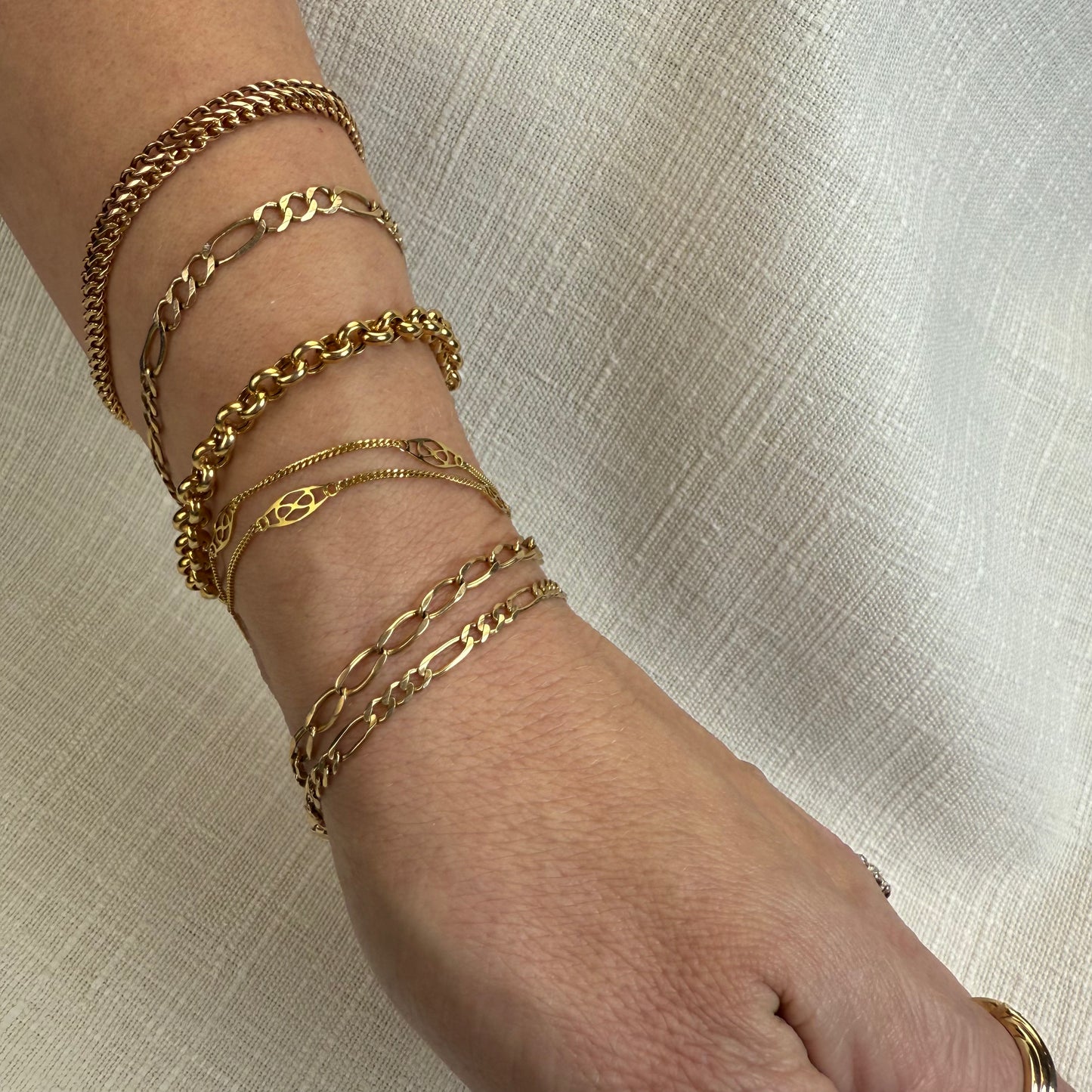 7" Vintage Italian Double Strand Filigree Station Bracelet 10K Yellow Gold 3.66mm 1.95g