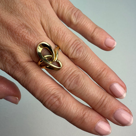 14K Bold Vintage Sculptural Free-form Yellow Gold Ring, 6.43g , Size 6.75