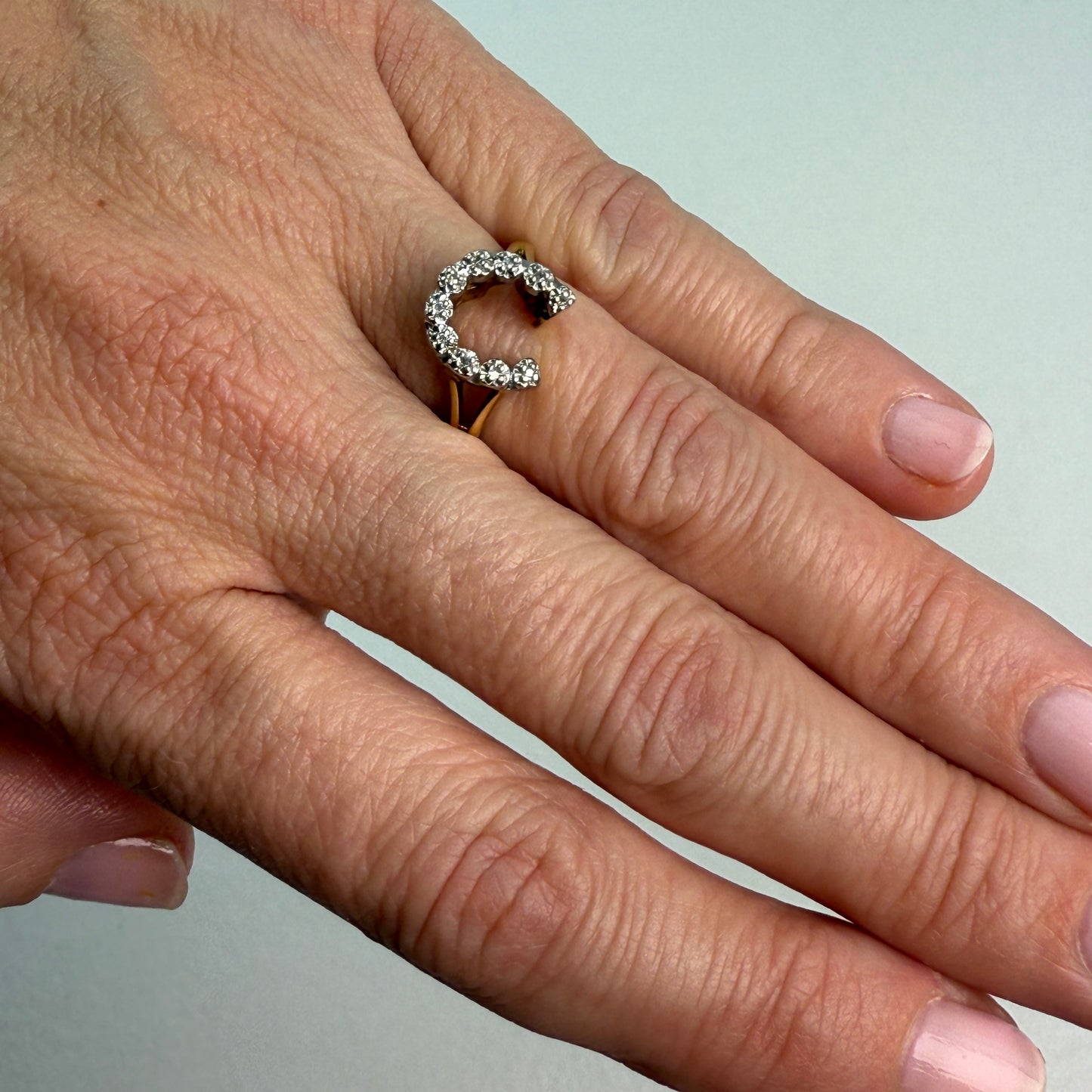 10K Yellow Gold and Diamond Vintage Horseshoe Ring, Size 6.75