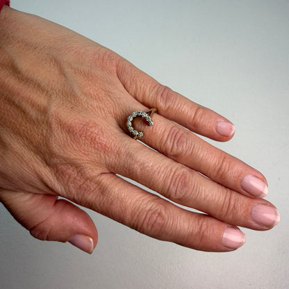 10K Yellow Gold and Diamond Vintage Horseshoe Ring, Size 6.75