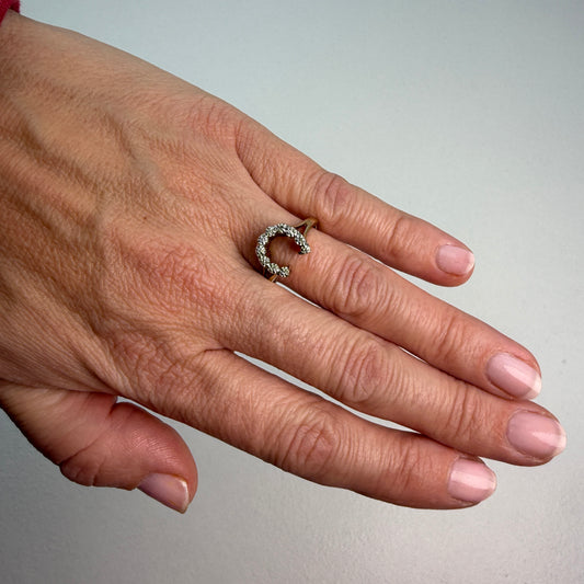 10K Yellow Gold and Diamond Vintage Horseshoe Ring, Size 6.75