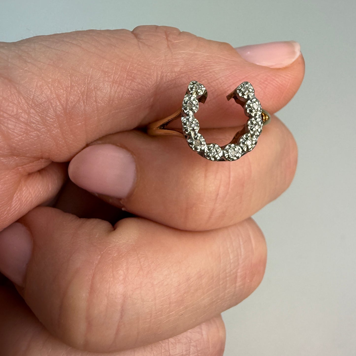 10K Yellow Gold and Diamond Vintage Horseshoe Ring, Size 6.75