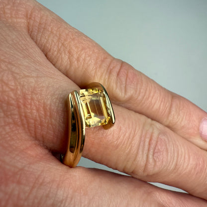 14K Vintage Bypass Design Citrine Yellow Gold Ring Size 5.75