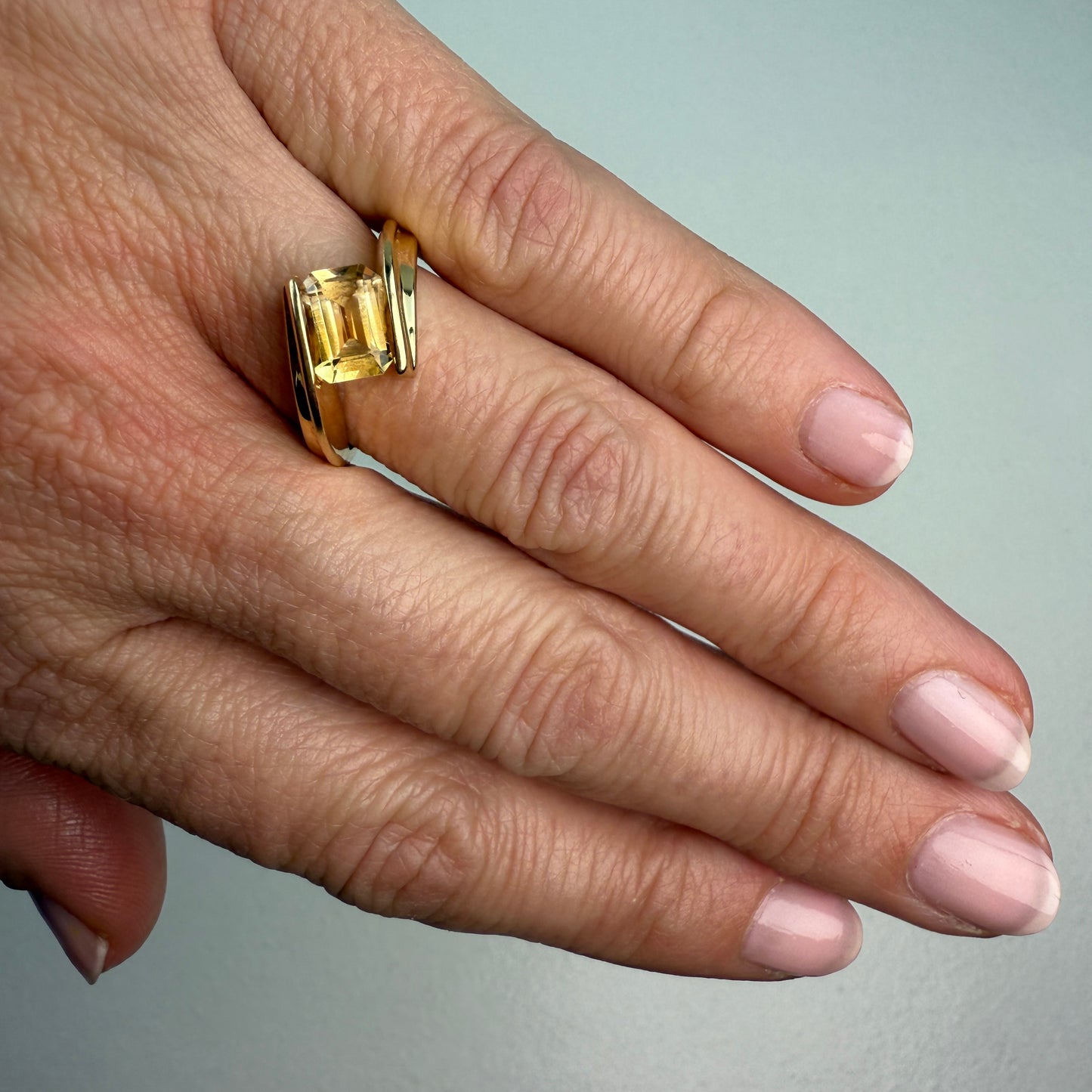 14K Vintage Bypass Design Citrine Yellow Gold Ring Size 5.75