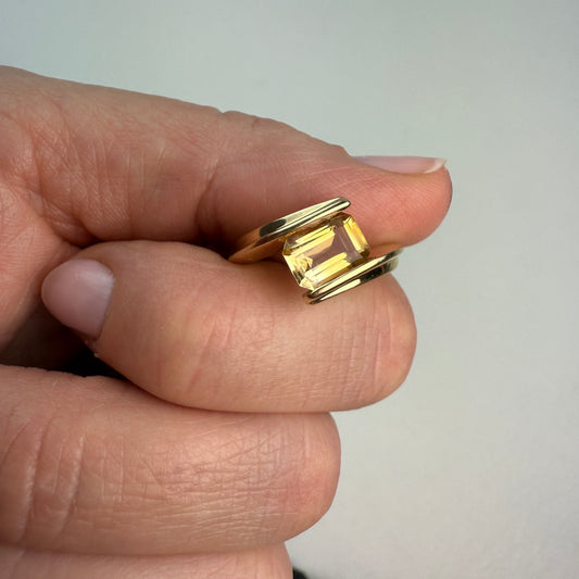 14K Vintage Bypass Design Citrine Yellow Gold Ring Size 5.75