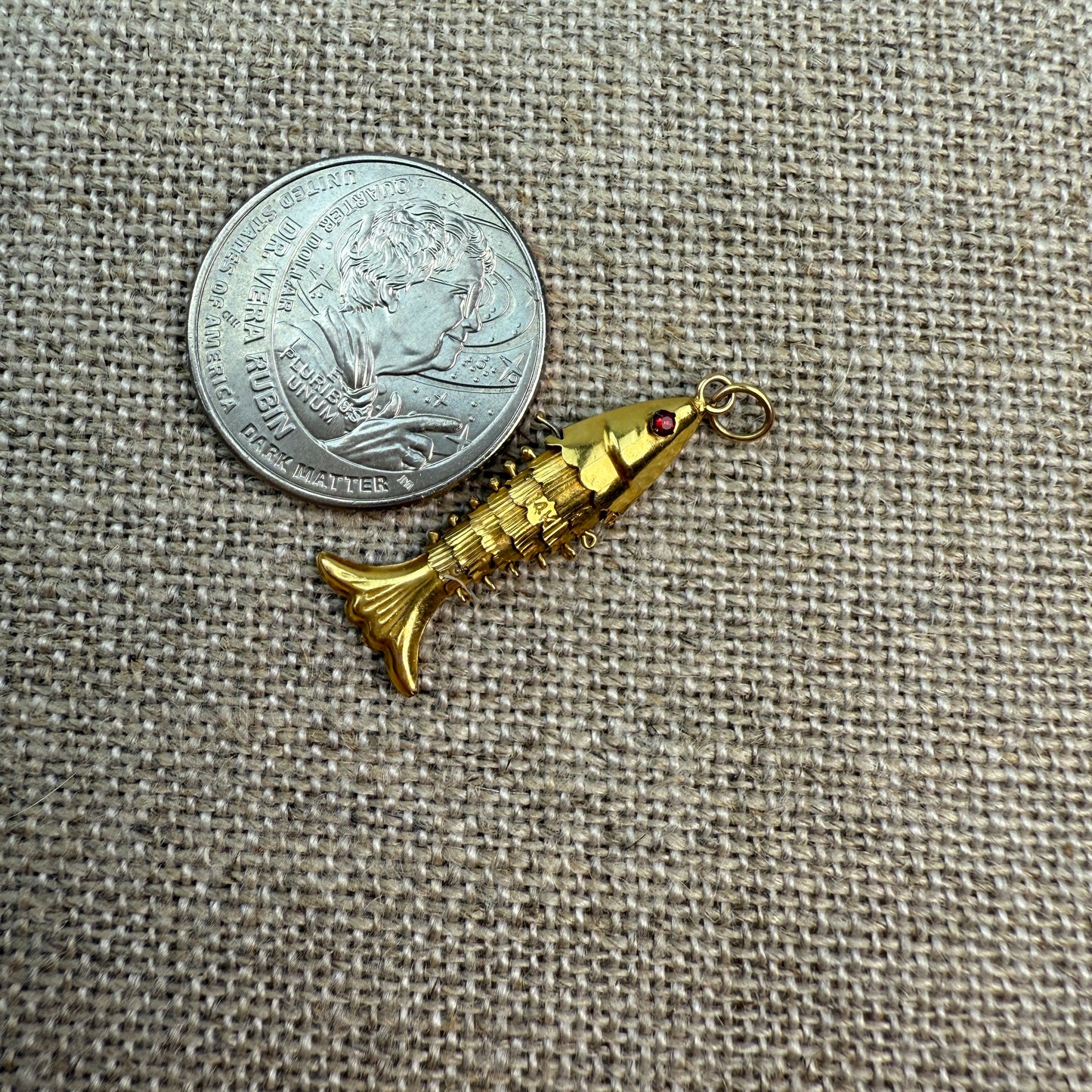 Vintage Articulated Fish Charm or Pendant 14K Yellow Gold