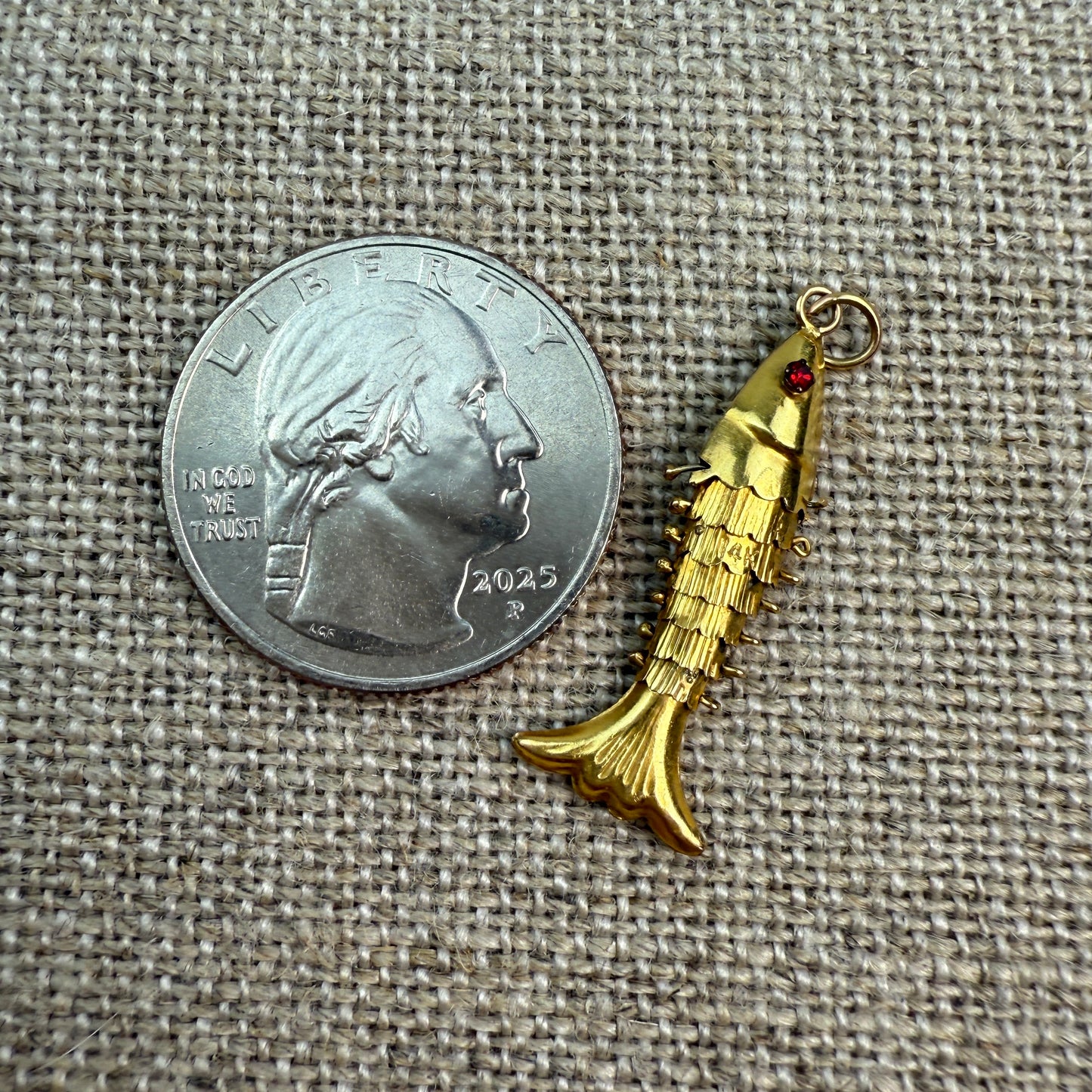 Vintage Articulated Fish Charm or Pendant 14K Yellow Gold